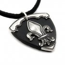 BLACK LEATHER FLEUR-DE-LIS PENDANT