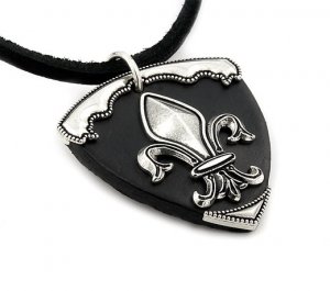 BLACK LEATHER FLEUR-DE-LIS PENDANT