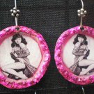 Pink Betty Page Bottle Cap Earings