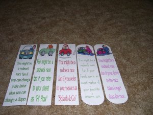 5 Laminated Bookmarks - Red Neck Race Fan