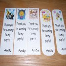 25 Personalized Bookmarks Thank you for coming to my party - "Andy"
