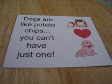 Set of 4 postcards with word design "Dogs are like potato chips"