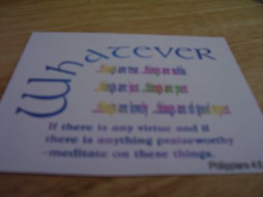 Set of 4 postcards with word design "Scripture Phil 4:8  Whatever"