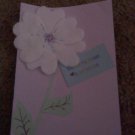 Handmade card "White felt flower with purple daisy gem"