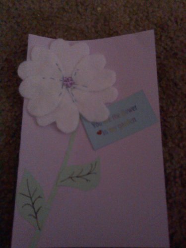 Handmade card "White felt flower with purple daisy gem"
