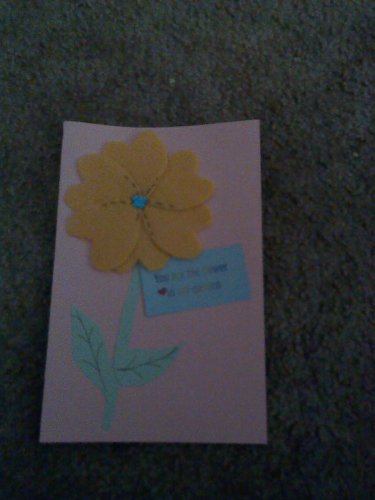 Handmade card "Gold felt flower with blue butterfly gem"