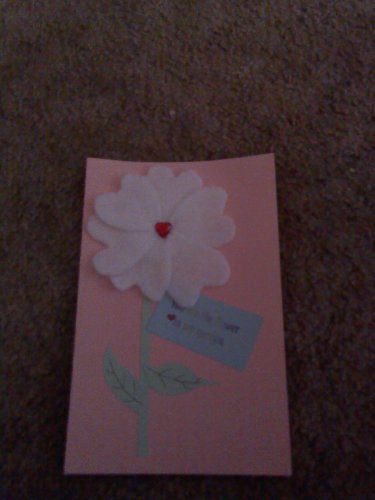 Handmade Card with white felt flower and red heart gem"
