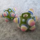 Lampwork Bead, Green, 15mm, 1 pair