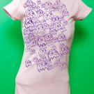 Pac Man Ghost Party Womens Purple ink on Pink T-shirt