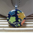 Orange Teal Flower on Navy