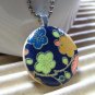 Orange Teal Flower on Navy