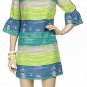 HERA CLOTHING Dress latern sleeve Stripe Turqoise Aqua Yellow Blue Sexy Mini $283