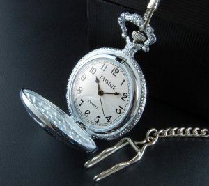 Train Head Pocket Watch with Chain.