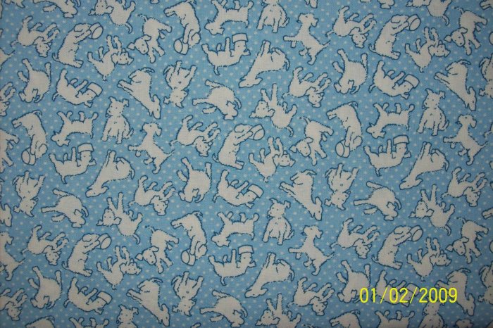 BTY RJR Everything But the Kitchen Sink Dog Toss on Blue 1930s Reproduction Quilt Fabric By the Yard