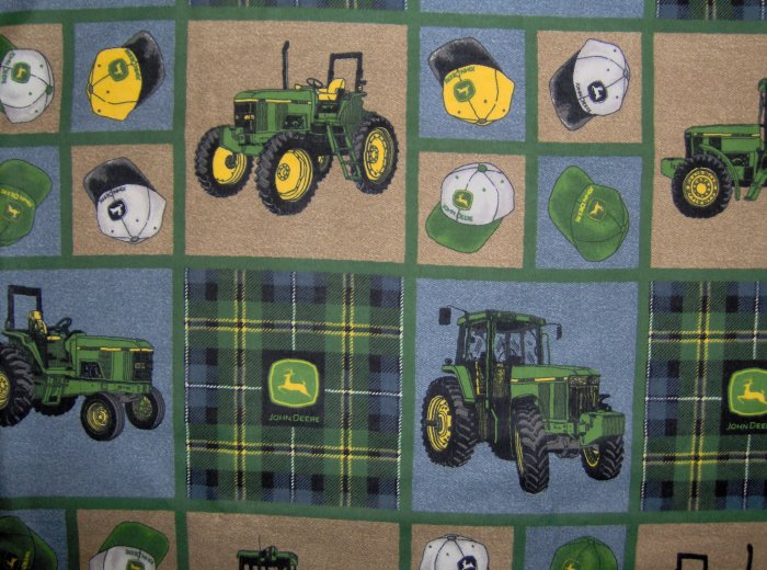 LAST ONE! JOHN DEERE TRACTORS Hat and Logo Patchwork Squares FABRIC FAT EIGHTH F8 F8TH