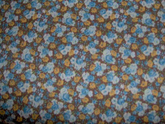 Blue Yellow White Flowers on Brown Cotton Fabric Fat Quarter FQ