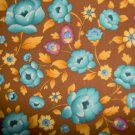 Little Quilts American Cottage by Peter Pan Teal Flowers on Brown Fabric Fat Quarter FQ