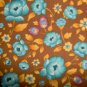 Little Quilts American Cottage by Peter Pan Teal Flowers on Brown Fabric Fat Quarter FQ
