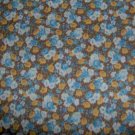 Blue Yellow White Flowers on Brown Cotton Fabric BTY By the Yard