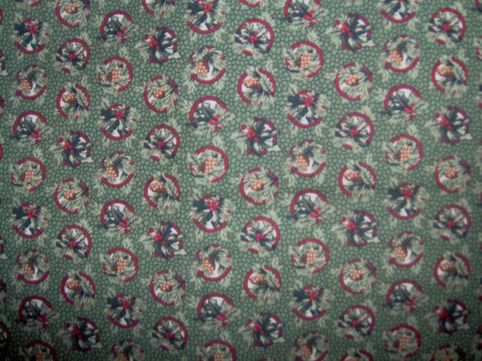 RJR Thimbleberries Quilt Club 2004 Holly and Pine Circles Cotton Fabric 1 1/8+ Yard LAST PIECE!