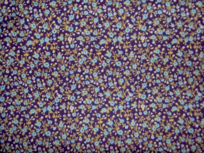 1 1/2 YDS Blue Flowers on Purple COTTON QUILT FABRIC Bolt End