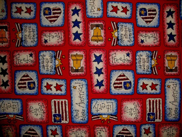 1 7/8+ Yard Americana Folk Art Patches on Red Fabric LAST PIECE