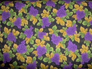Purple Grape Clusters Vine Leaves on Black Cotton Quilt Fabric Fat Quarter FQ