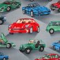 BTY Antique Cars Jeep on Grey Cotton Fabric by Shamash & Sons By-the-Yard