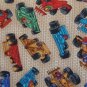 BTY Indy Race Cars on Tan Cotton Fabric by Shamash & Sons By the Yard