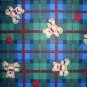Teddy Bears & Hearts on Blue Green Plaid POLYESTER Flannel Fabric Fat Quarter FQ