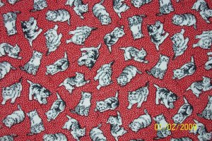 BTY RJR Everything But the Kitchen Sink Cat Toss on Red 1930s Repro Fabric By the Yard
