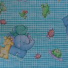Daisy Kingdom Little Pond Animal Toss on Turquoise Gingham Fabric Fat Quarter FQ