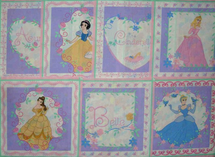 20 8" Disney Princess Aurora Belle Cinderella & Snow White Pink Quilt Blocks Fabric Squares