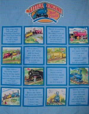 The Little Train Engine That Could Quilt Top Wall Hanging Fabric Panel DEFECT PLEASE READ
