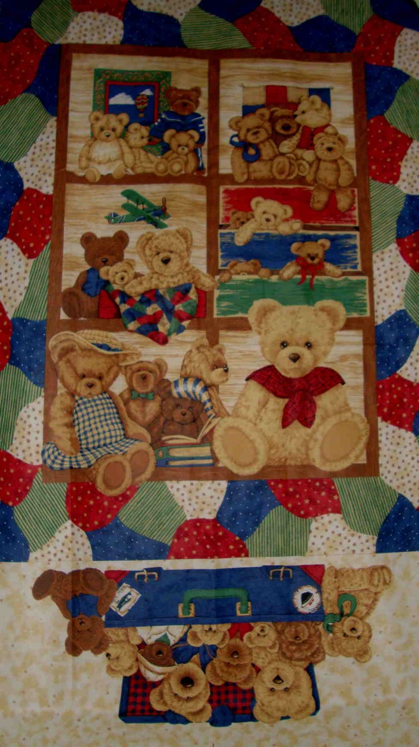 Suitcase Teddy Bear Family Baby Kids Quilt Top 60