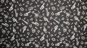 2 3/8+ Yards Black & White Musical Notes & Instruments Cotton Fabric