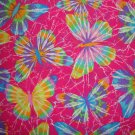 FQ Rainbow Hot Tie Dyed Butterflies on Pink Cotton Fabric Fat Quarter