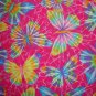 FQ Rainbow Hot Tie Dyed Butterflies on Pink Cotton Fabric Fat Quarter