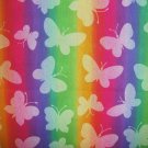 FQ Rainbow Hot White Butterflies on Rainbow Stripes Cotton Fabric Fat Quarter