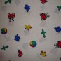 FQ Baby Toddler Toy Toss on White Cotton Fabric Fat Quarter