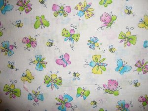 F8 SSI Kidstuff Butterfly & Bee Toss on White Cotton Fabric Fat Eighth F8th by Cheri Strole