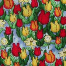 FQ Love Bug Tulips Allover on Blue Toile Cotton Fabric Fat Quarter