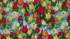 FQ Love Bug Tulips Allover on Blue Toile Cotton Fabric Fat Quarter