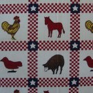 Farm Animals Red Gingham & Stars Quilt Blocks Cotton Quilting Fabric