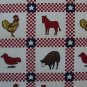 Farm Animals Red Gingham & Stars Quilt Blocks Cotton Quilting Fabric