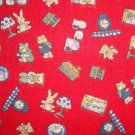 FQ Vintage Nursery Item Toss on Red Cotton Fabric Fat Quarter