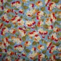 F8 Peter Pan Quilter's Delight Red Gold Cream Flowers on Light Blue Fabric Fat Eighth F8th