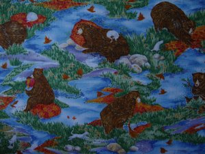 FQ Scholastic Quiltmaker's Gift Bear & Cat Scenic Fabric Fat Quarter by Benartex