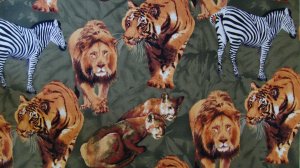 Bolt End Wild Jungle Safari Animals Appliques on Green 1/4 Yard Cotton Quilt Fabric