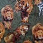 Bolt End Wild Jungle Safari Animals Appliques on Green 1/4 Yard Cotton Quilt Fabric